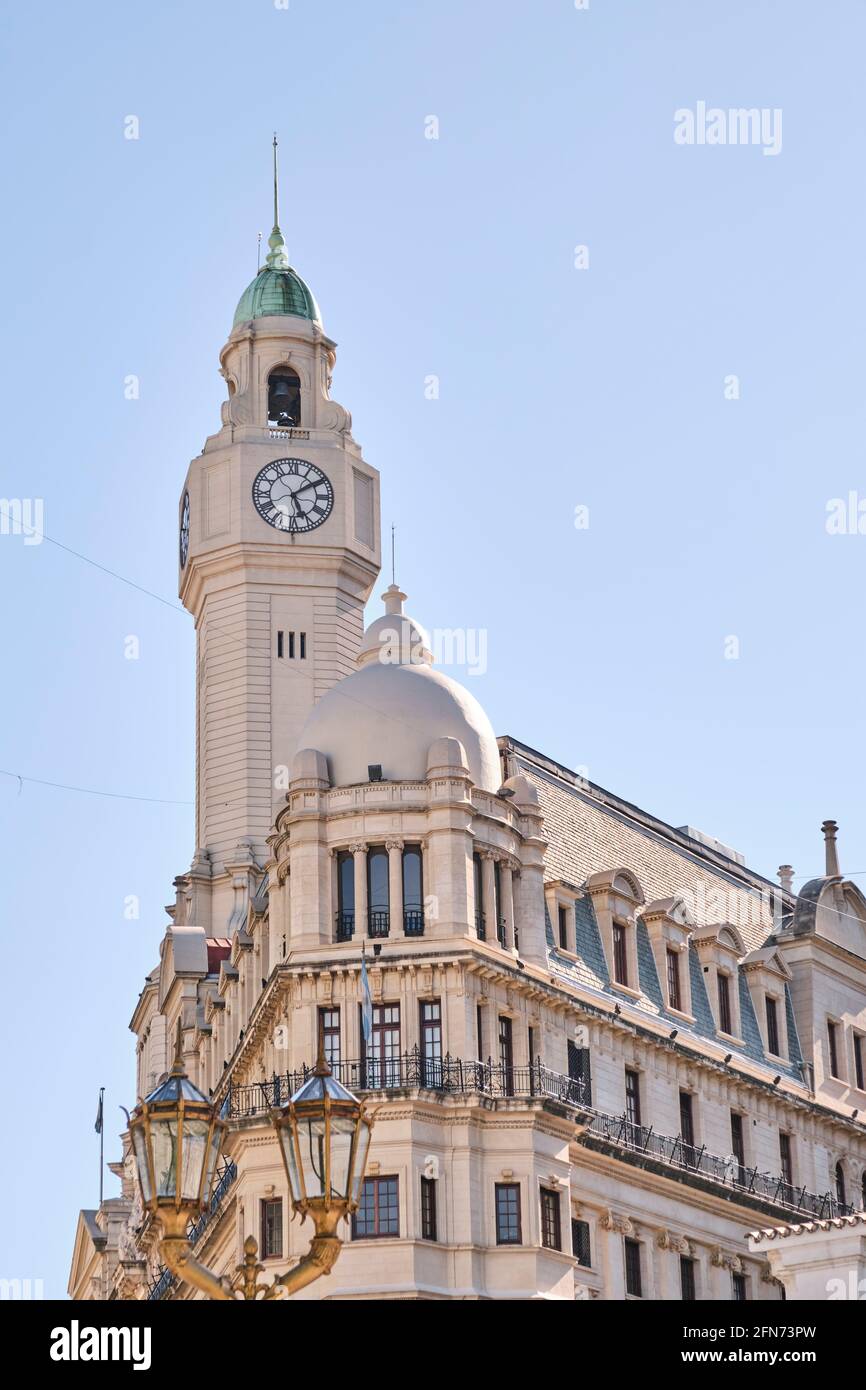 Buenos Aires, Argentina; Jan 24, 2021: Clock tower of the Palacio de la legislatura, Legislature or Ayerza Palace Stock Photo
