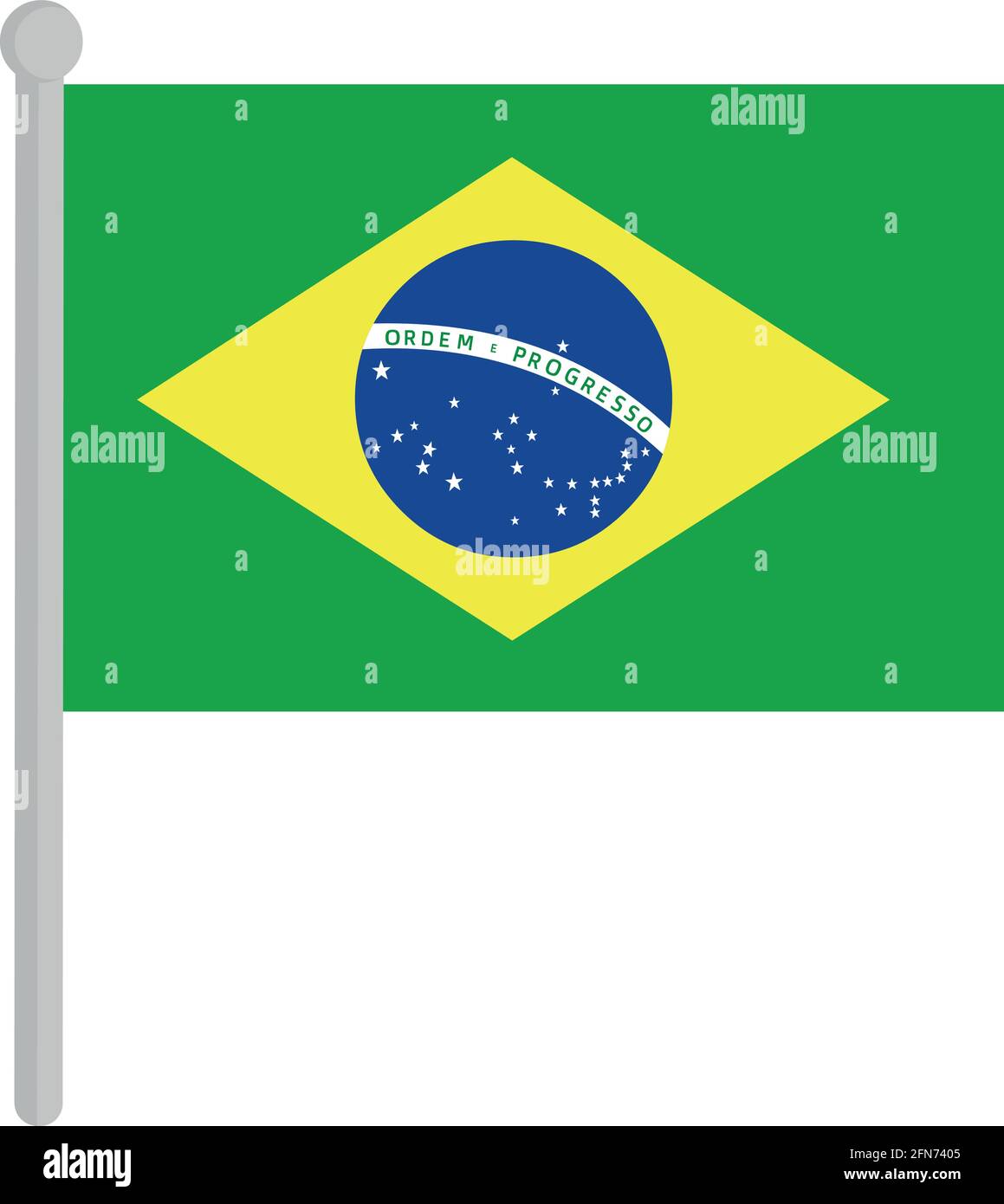 Vector illustration of the flag of brazil with on a pole Stock Vector