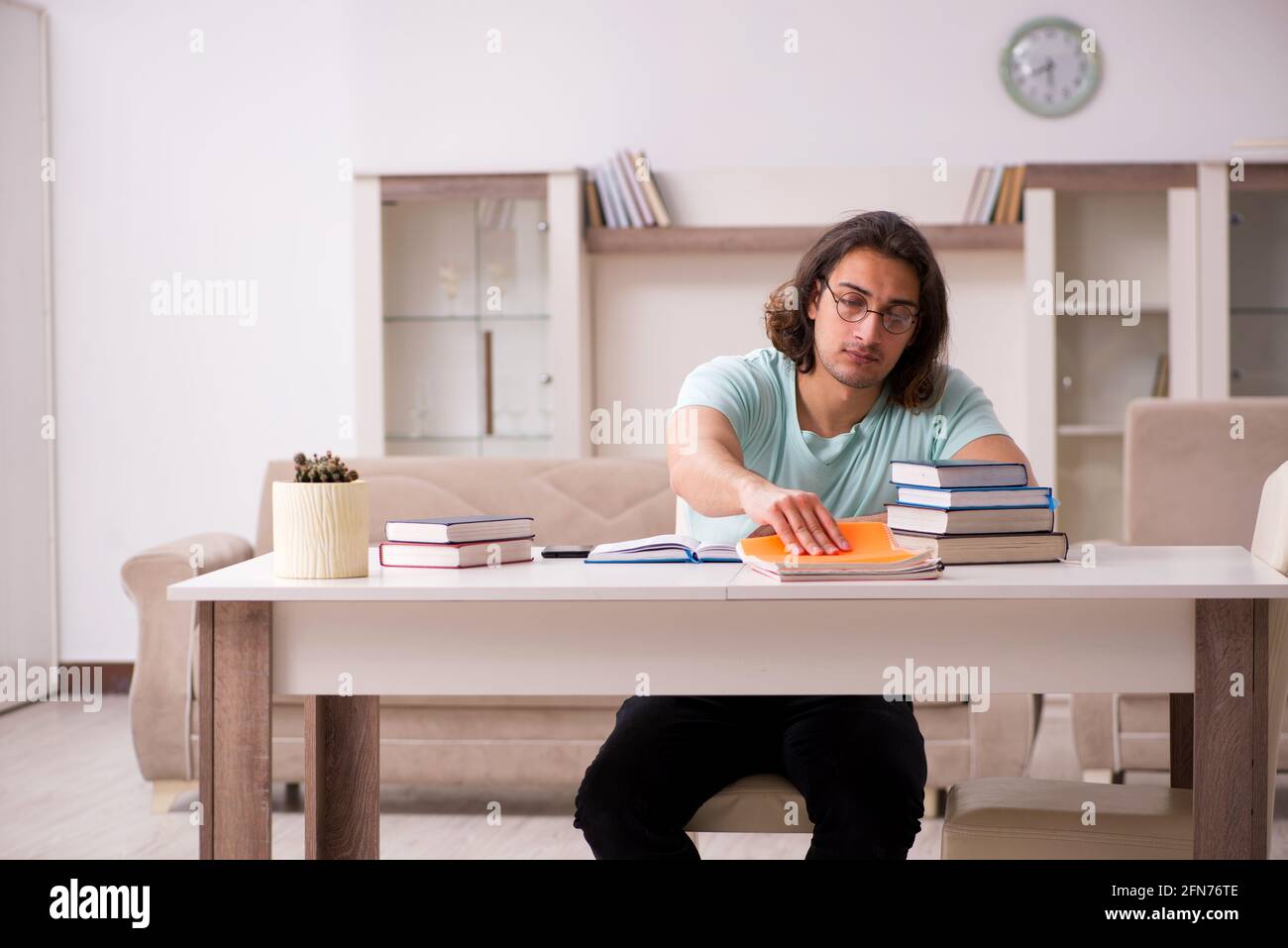 Young student preparing for exams at home Stock Photo - Alamy