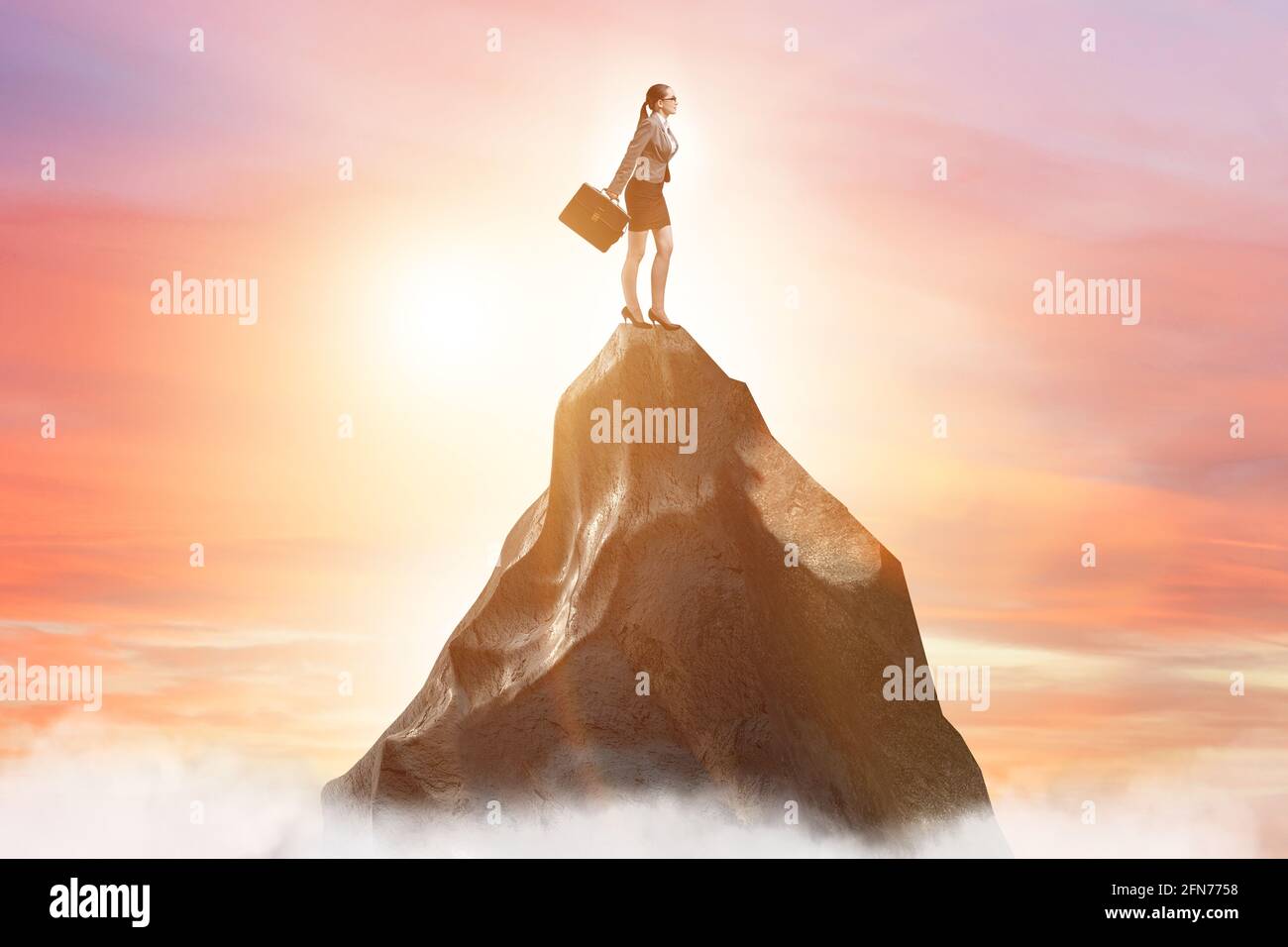 Businesswoman standing mountain top hi-res stock photography and images ...
