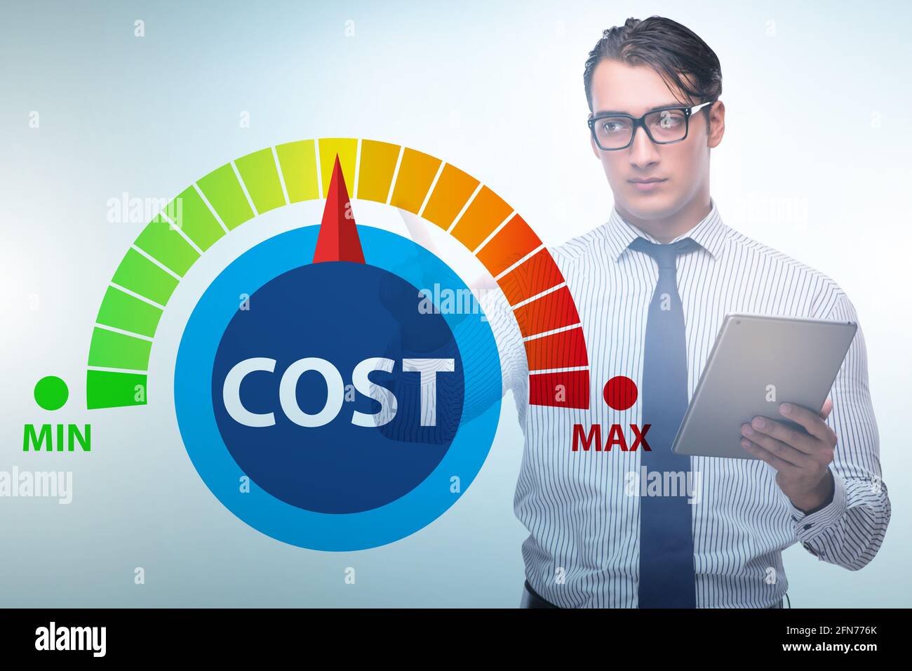 Businessman in the cost management concept Stock Photo