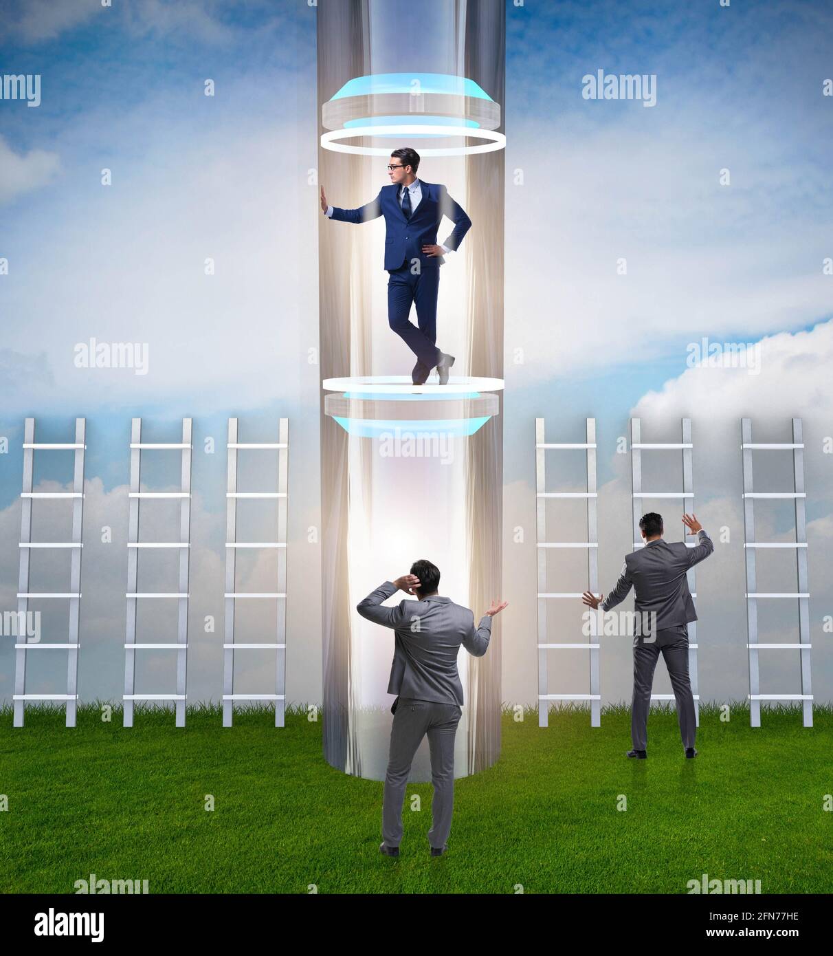 The businessmen in accelerated and fast promotion concept Stock Photo ...