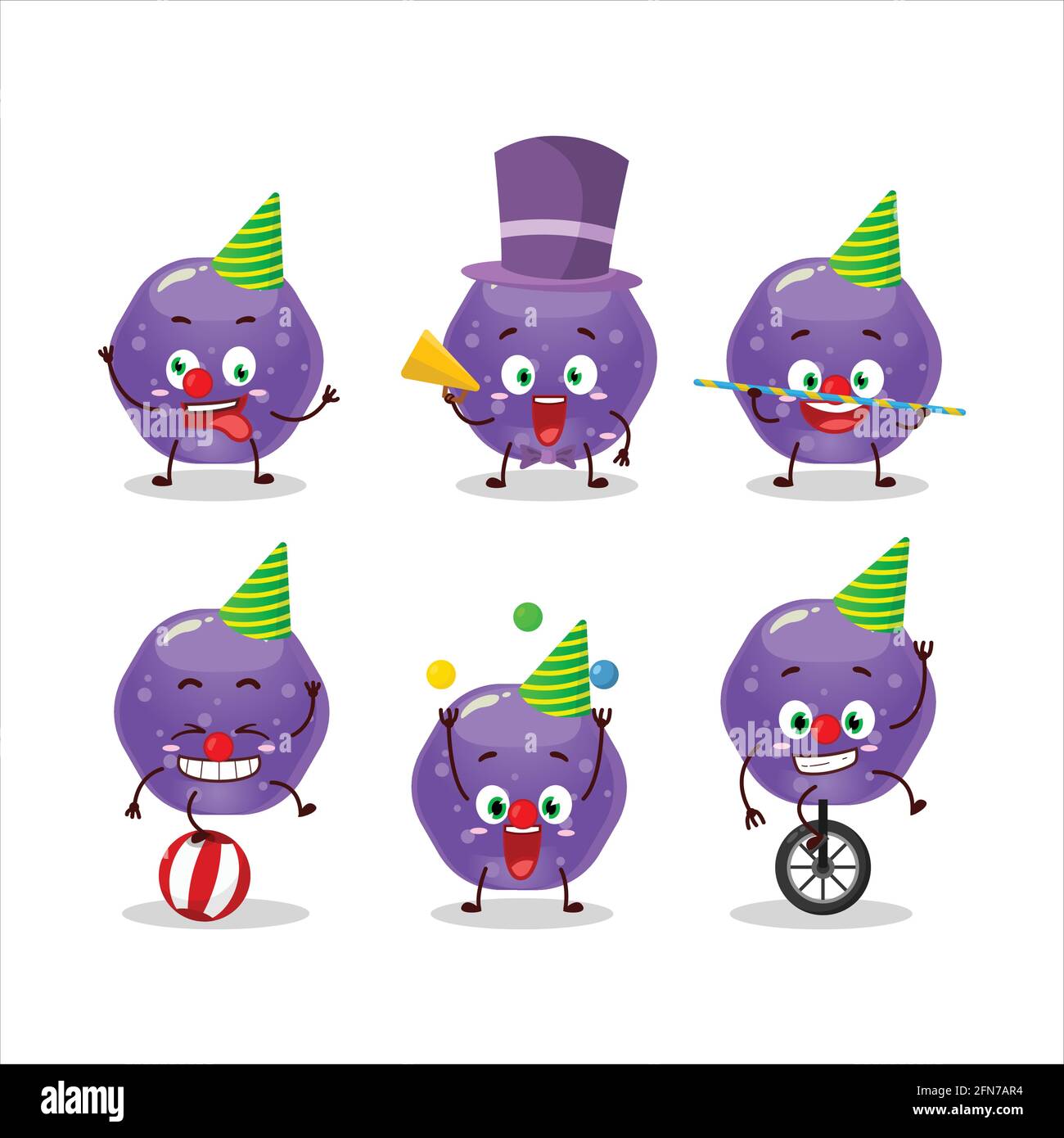 Cartoon character of jelly sweets candy purple with various circus ...
