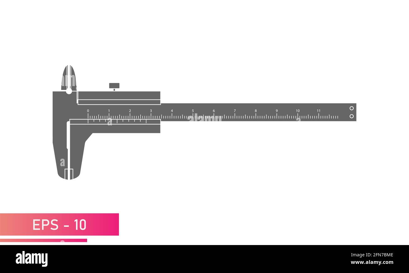 Caliper with numeric scale. Single-color version on a white background. Tools for technical specialists. Flat vector illustration. Stock Vector