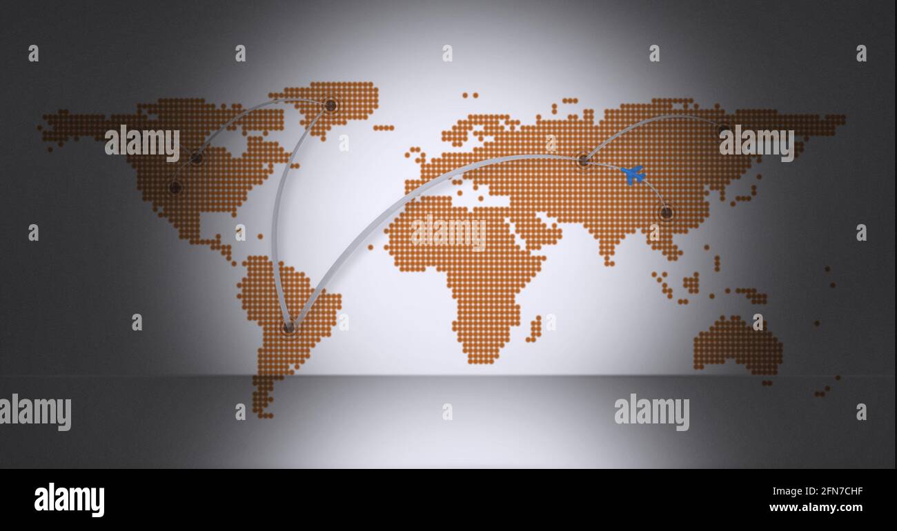 Animation world map against computer hi-res stock photography and ...