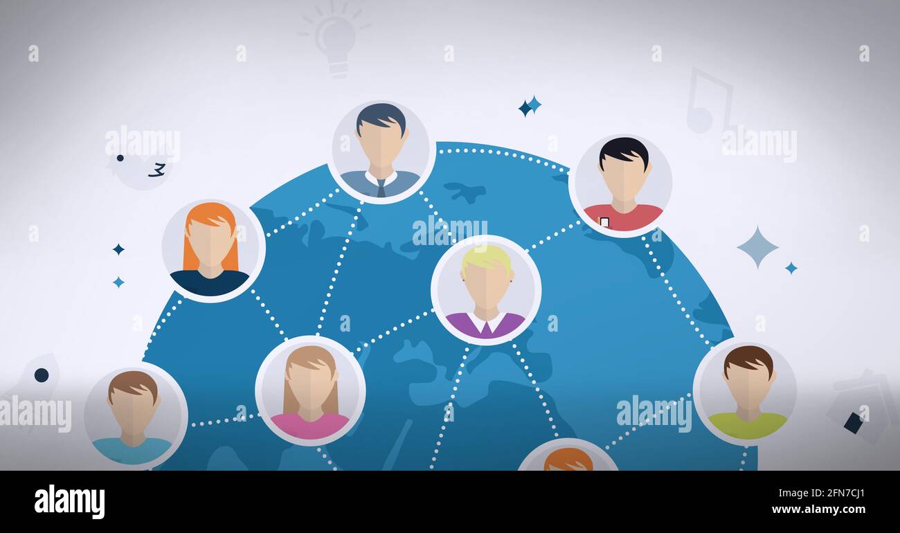 Multiple profile icons over world hi-res stock photography and images ...
