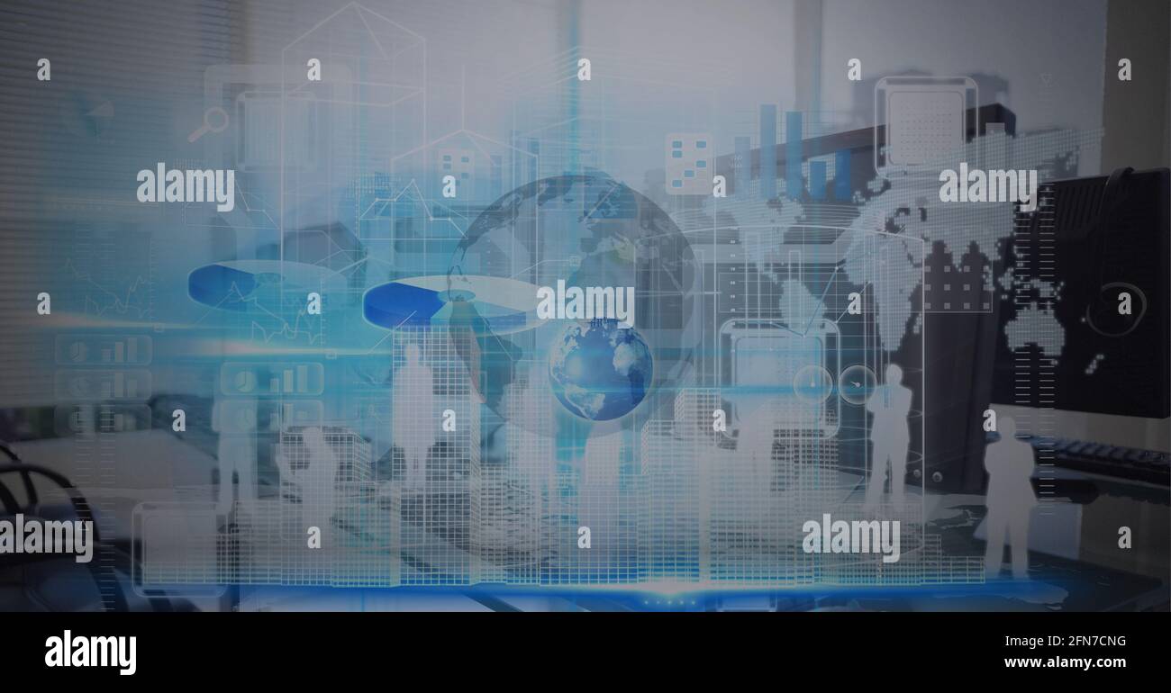 Composition of statistics and data processing over globe and world map ...