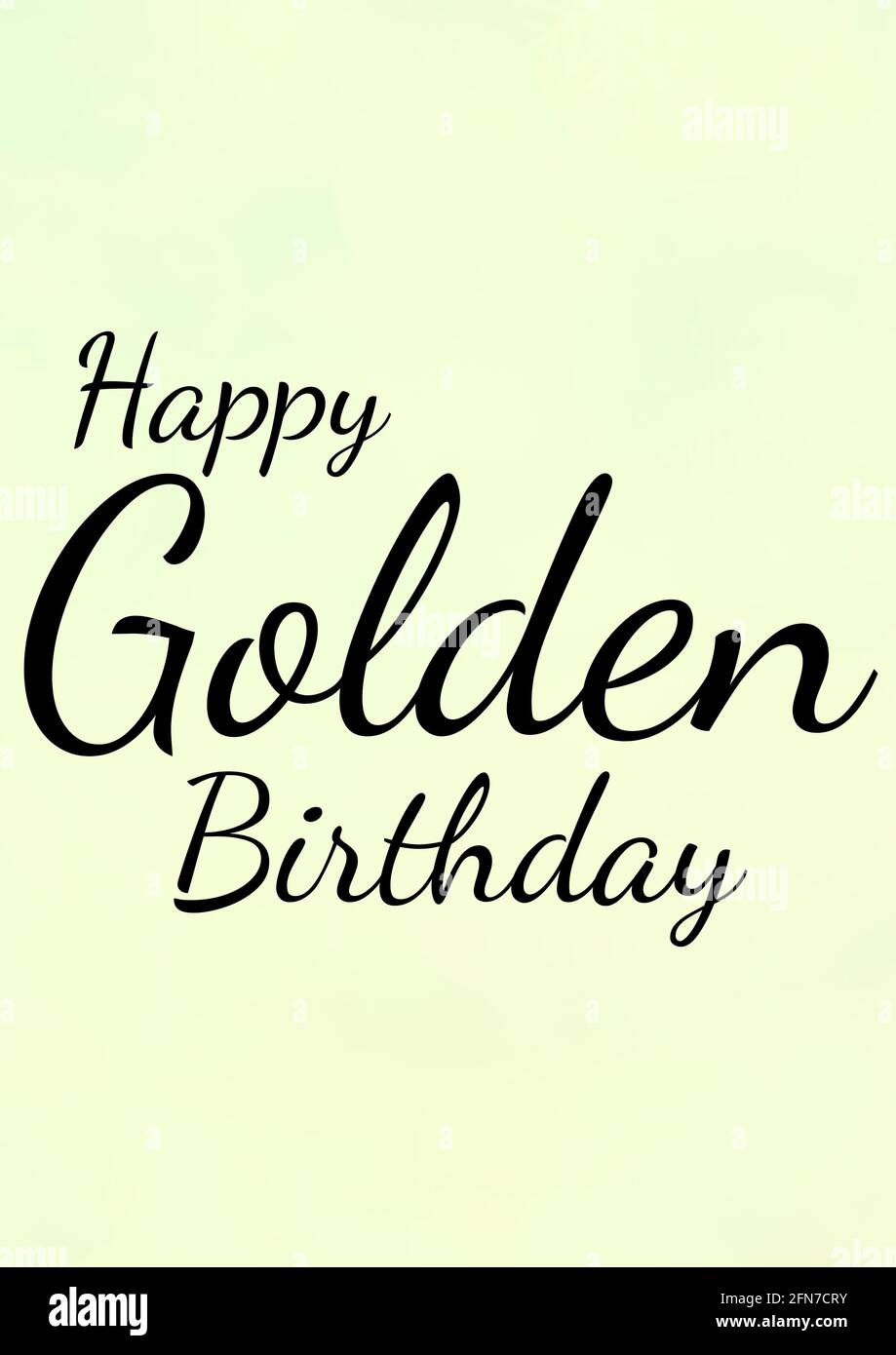 Composition of happy golden birthday text on light green background Stock Photo