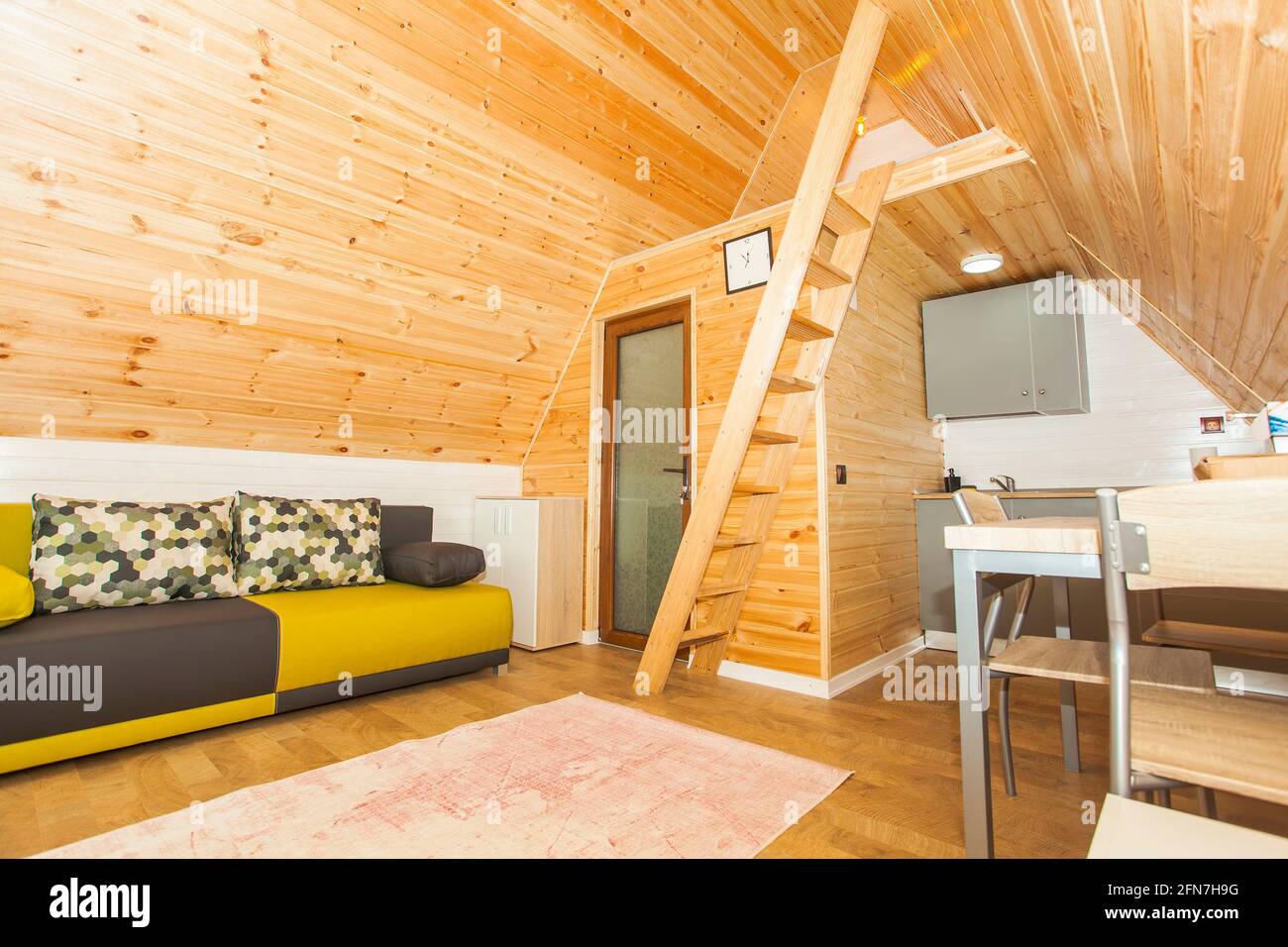 small wooden house interior, architectural design Stock Photo - Alamy