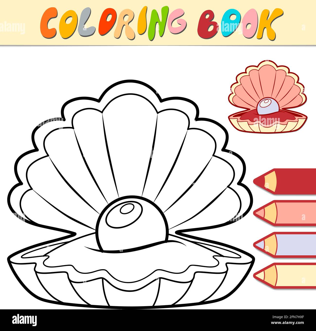 Pic Shell Coloring Coloring book or page for kids. shell black and white vector ...