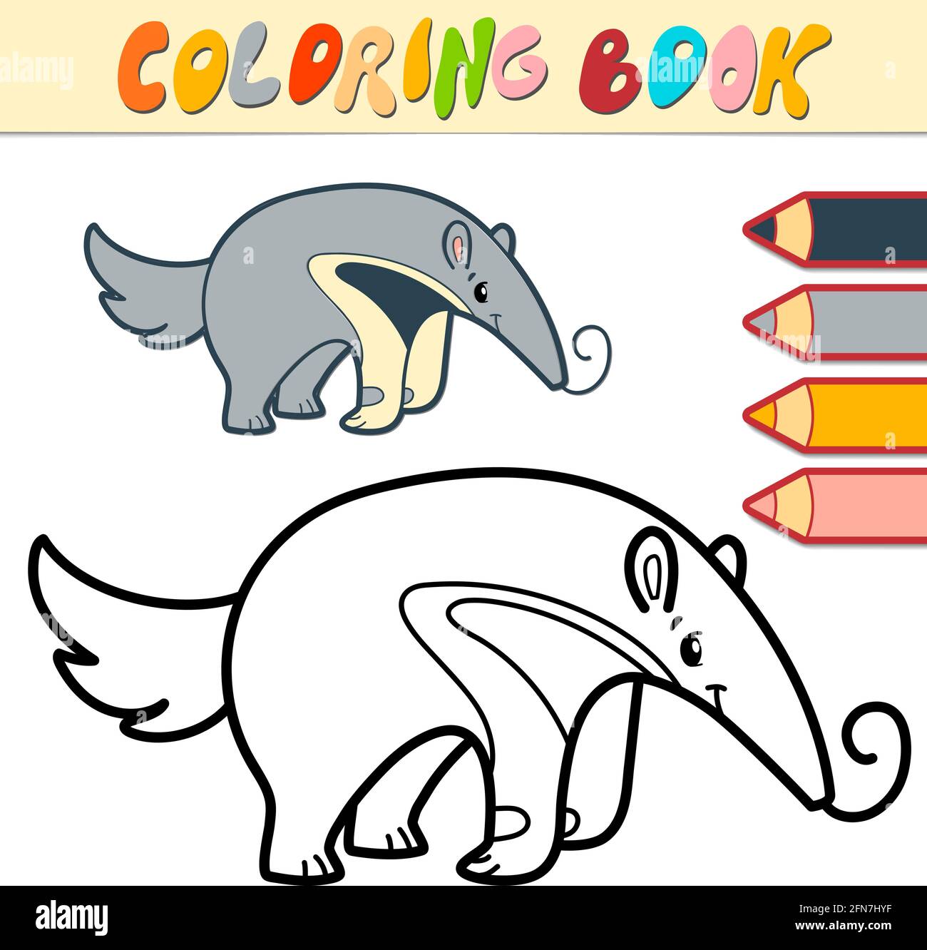Coloring book or page for kids. ant eater black and white vector ...
