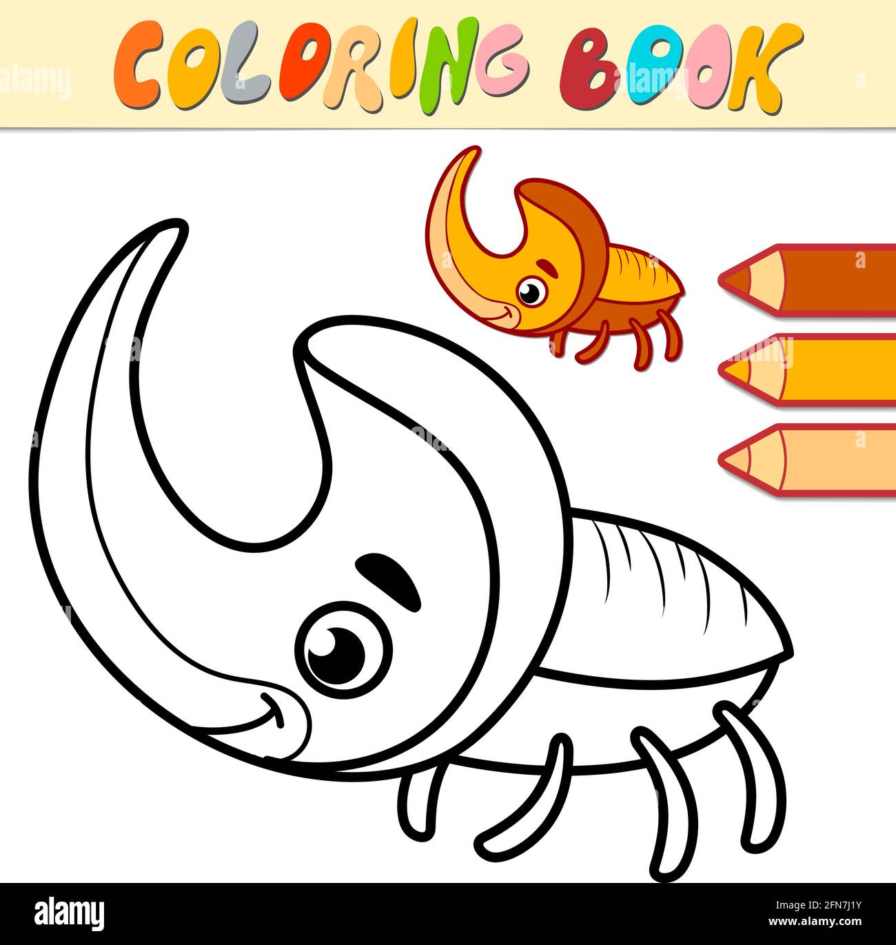 Coloring book or page for kids. rhinoceros beetle black and white