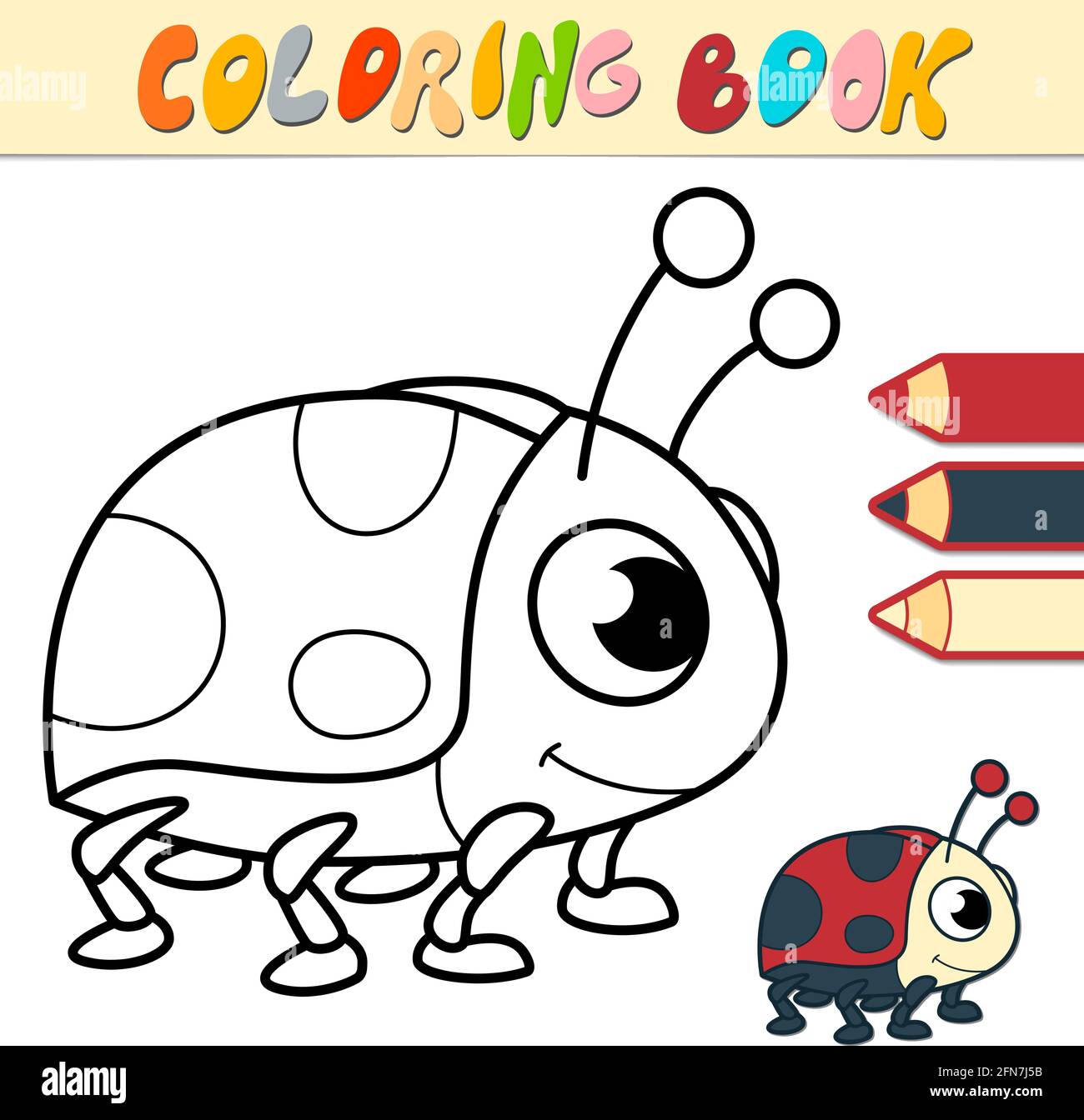 Coloring book or page for kids. ladybug black and white vector ...