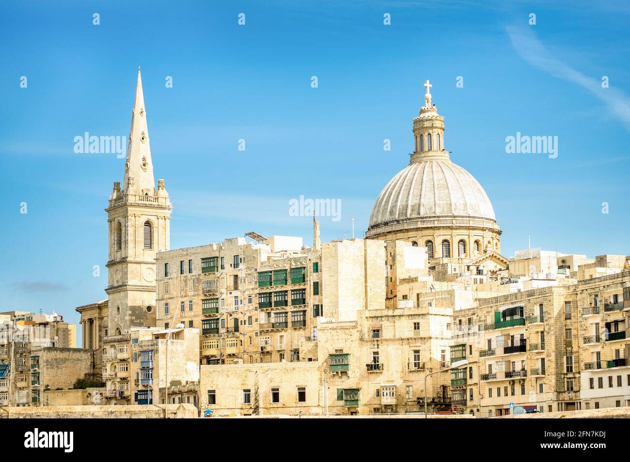 Detail postcard of old town La Valletta - Capital of world famous mediterranean island of Malta - Medieval architecture Stock Photo