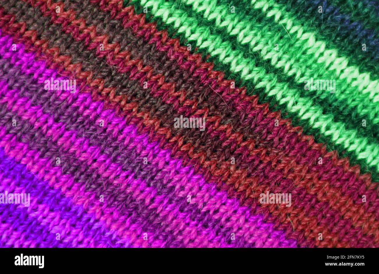 Green and Purple Tone Striped Alpaca Knitted Wool Fabric Texture in ...