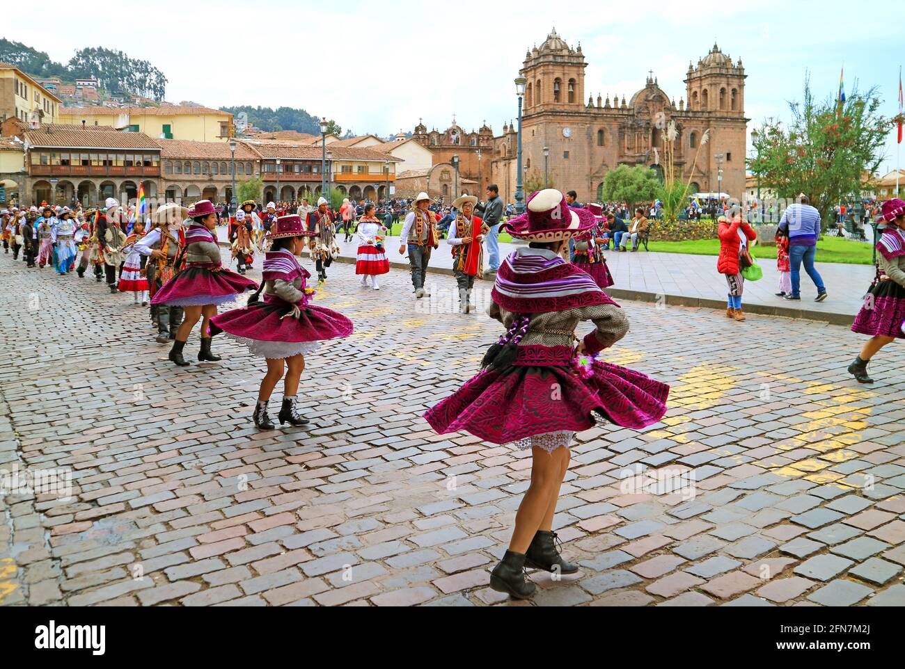 Parade of the Peruvian in Gorgeous Traditional Outfits Held on May 6th, 2018 on Plaza de Armas, Cusco, Peru Stock Photo