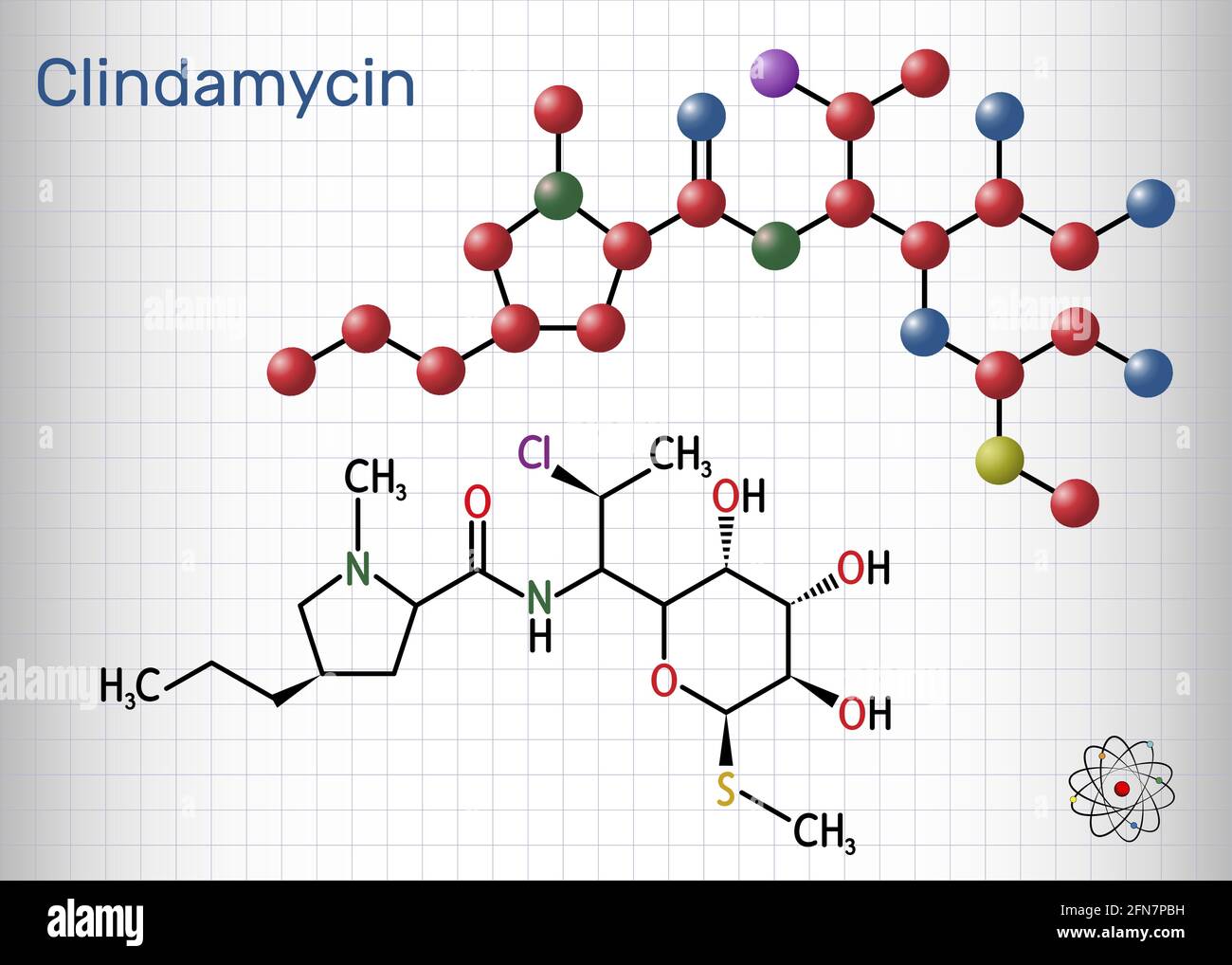 Clindamycin molecule. It is lincosamide antibacterial drug