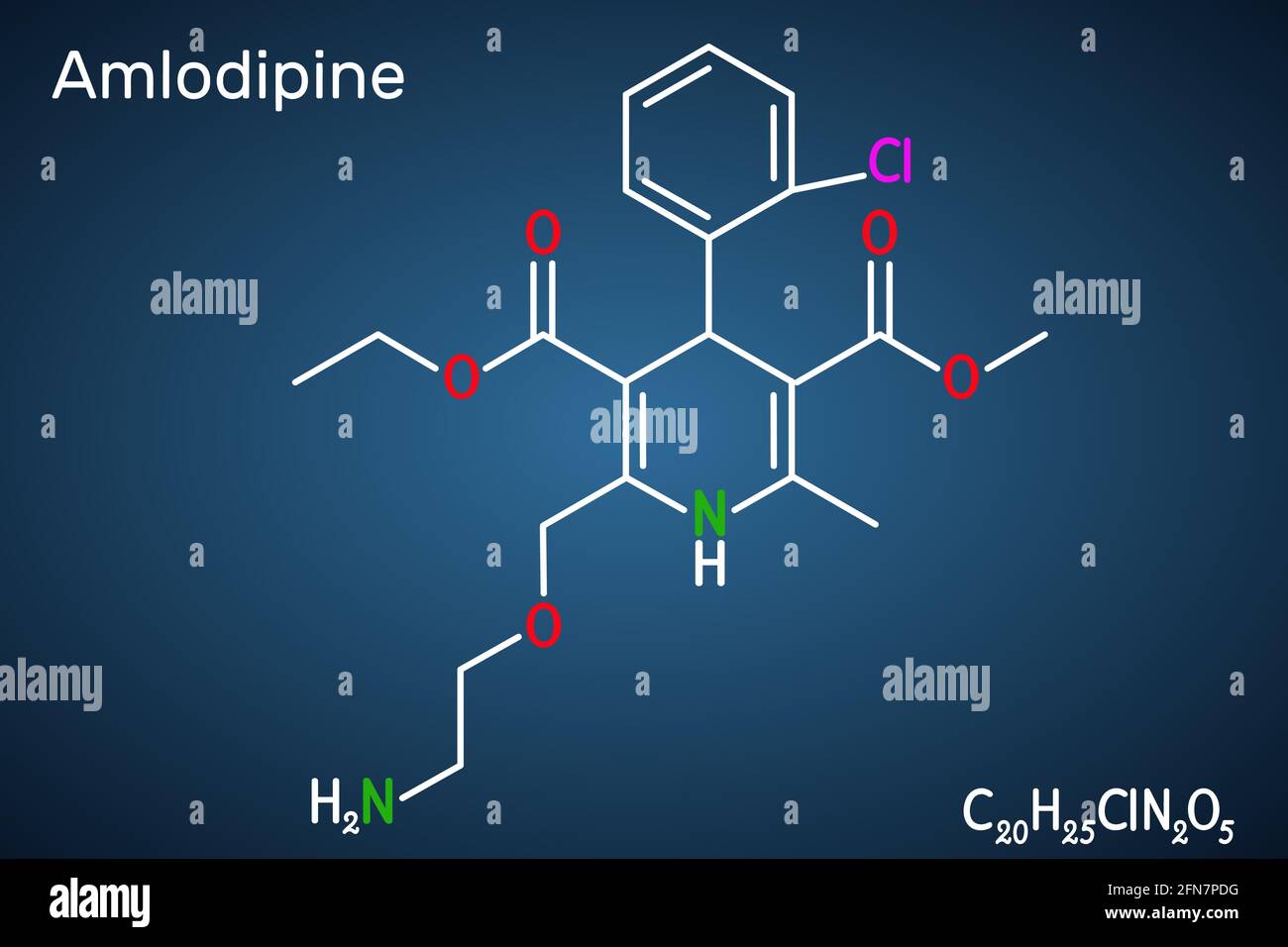 Amlodipine molecule. It is vasodilator, antihypertensive drug group of