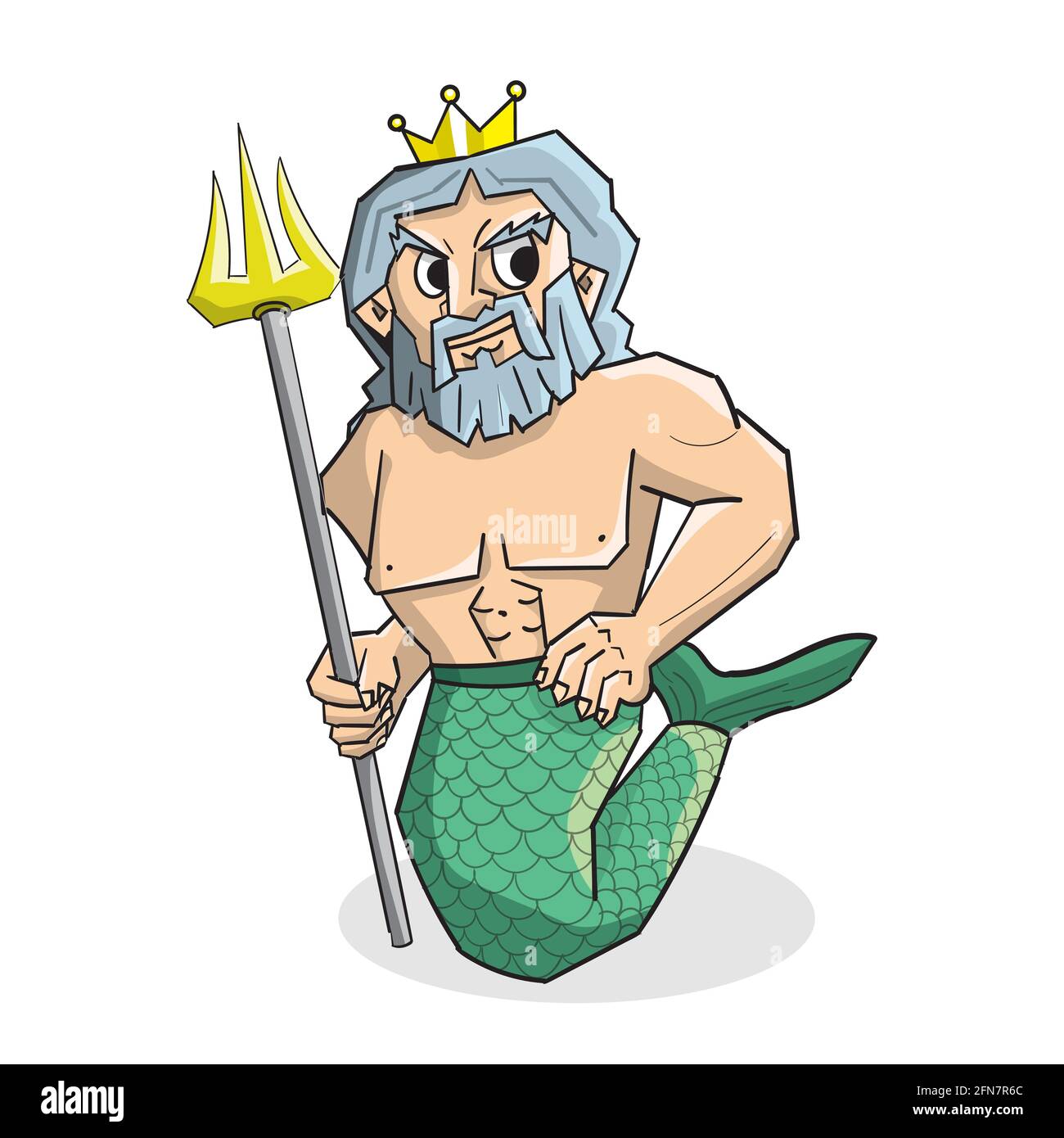 An illustration of legendary poseidon vector character holding his trident and wearing his crown Stock Vector