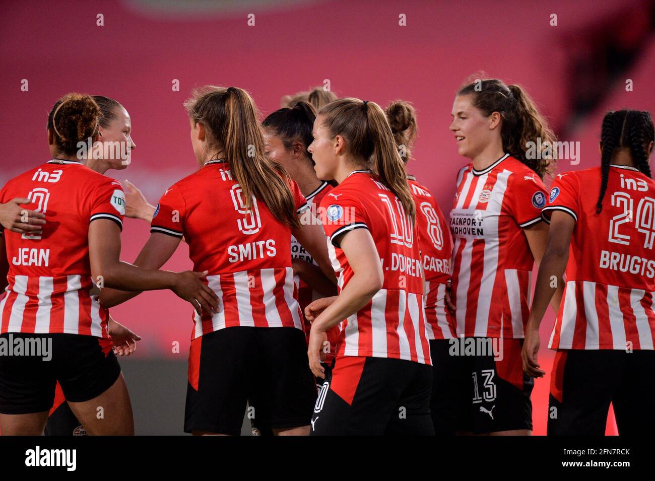 EINDHOVEN, NETHERLANDS - MAY 14: Joelle Smits of PSV celebrates after  scoring her sides sixth goal with Ellie Jean of PSV, Naomi Pattiwael of  PSV, Esm Stock Photo - Alamy