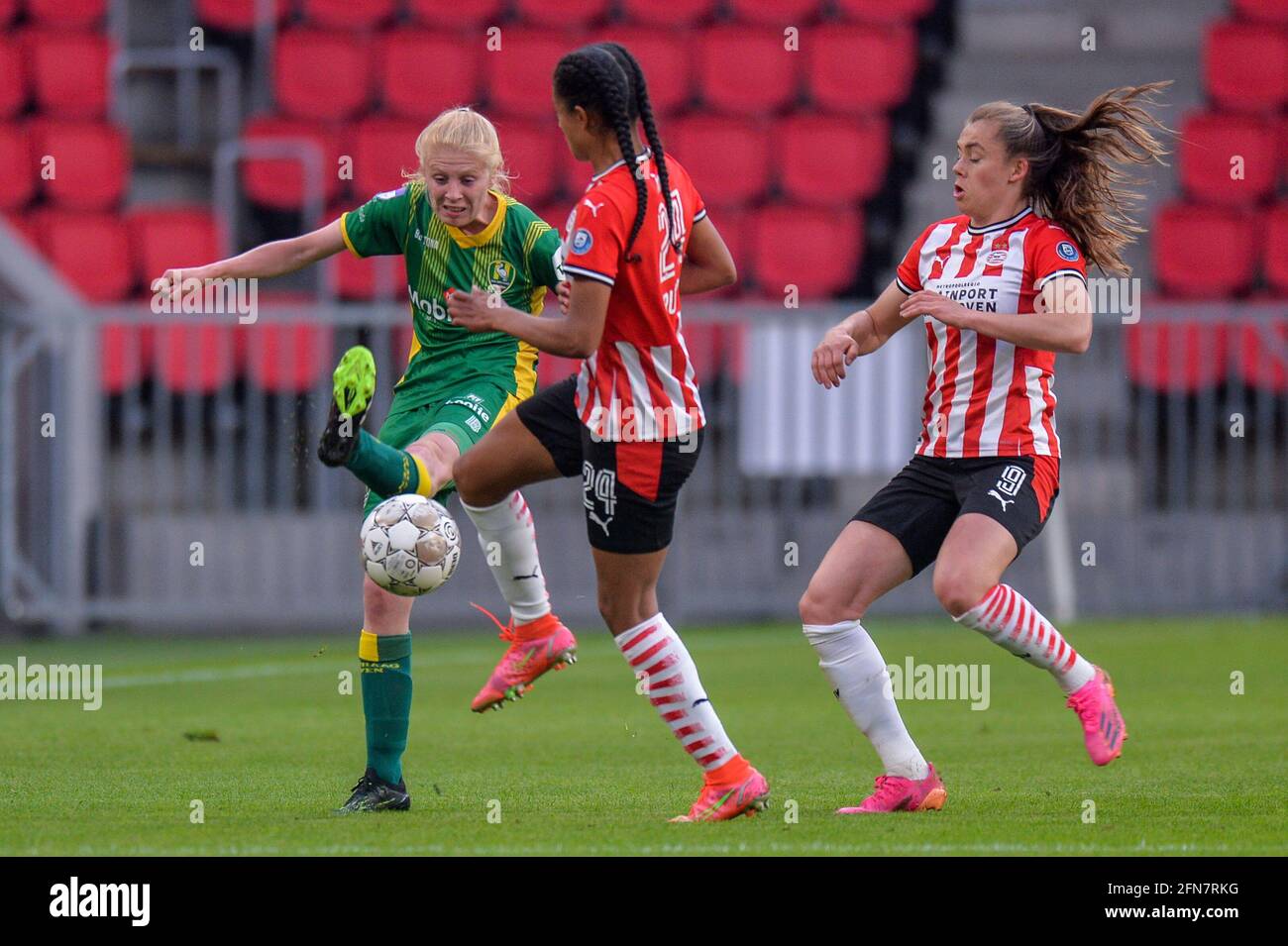 Eindhoven Netherlands May 14 Bo Vonk Of Ado Den Haag Battles For Posession With Esmee Brugts Of Psv And Joelle Smits Of Psv During The Women S Ere Stock Photo Alamy