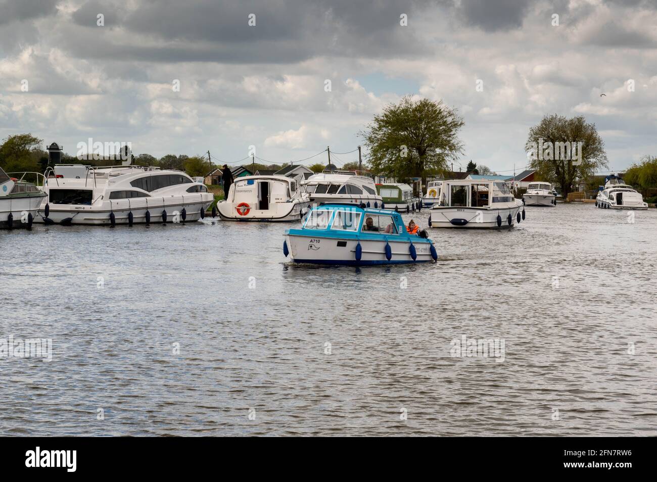 Pleasure Boats on the River Thurne at Potter Heigham Norfolk East Anglia Stock Photo