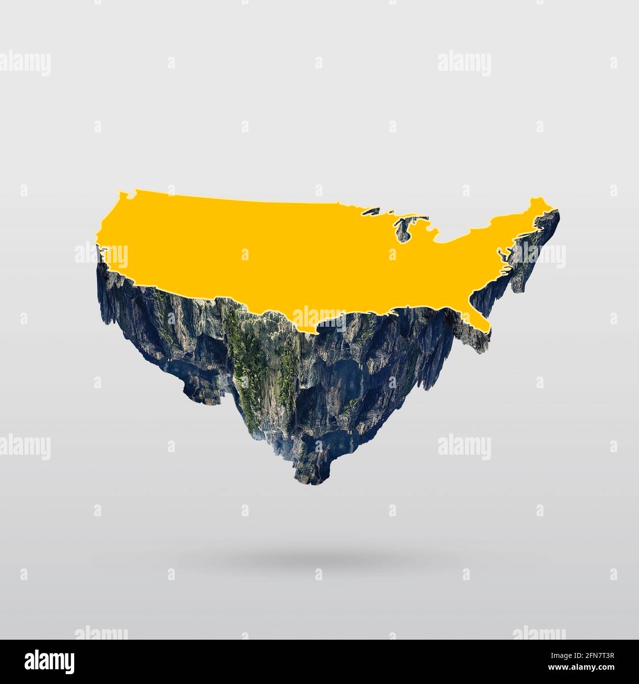 Floating island Illustration of Map of United States of America (USA) isolated on the white background Stock Photo
