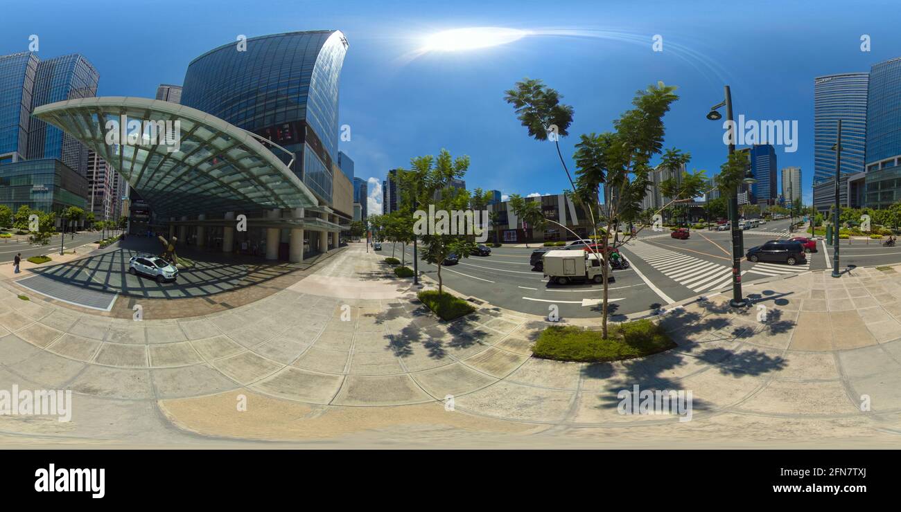 January 5 2020: A Manila: Skyscrapers and modern buildings in Manila city. Philippines. Bonifacio Global City. Travel vacation concept. 360VR. Stock Photo