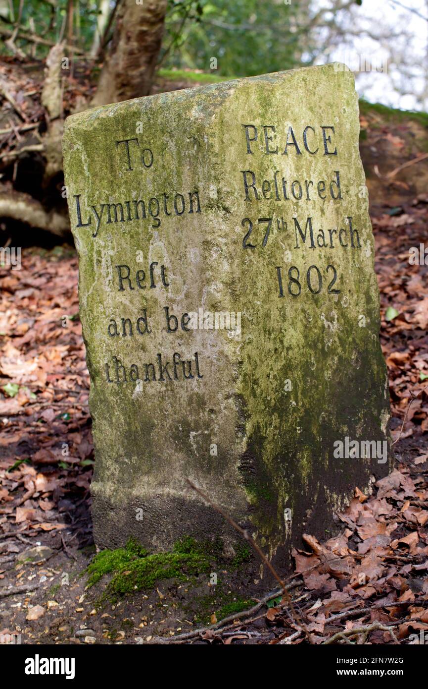 Early 19th Century Thomas Eyre Milestone, Waymarker Called The Bread Stone, Gift Stone Inscribed Rest And Be Thankful, 1802, Burley New Forest UK Stock Photo