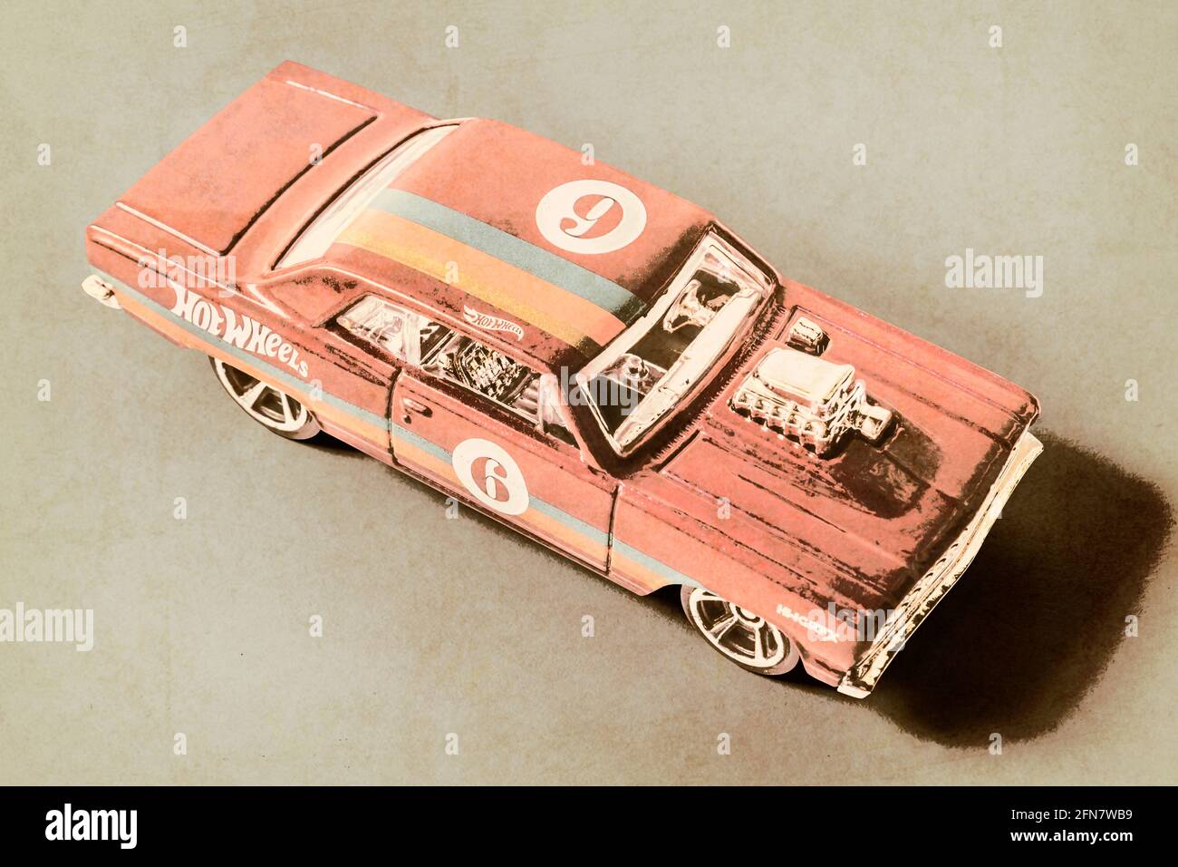 Vintage car artwork on a Muscly 64 Chevy Chevelle SS in nostalgic tones