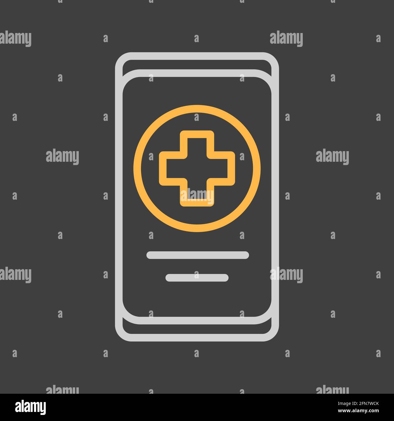 Smartphone with medical cross vector icon on dark background. Medicine ...