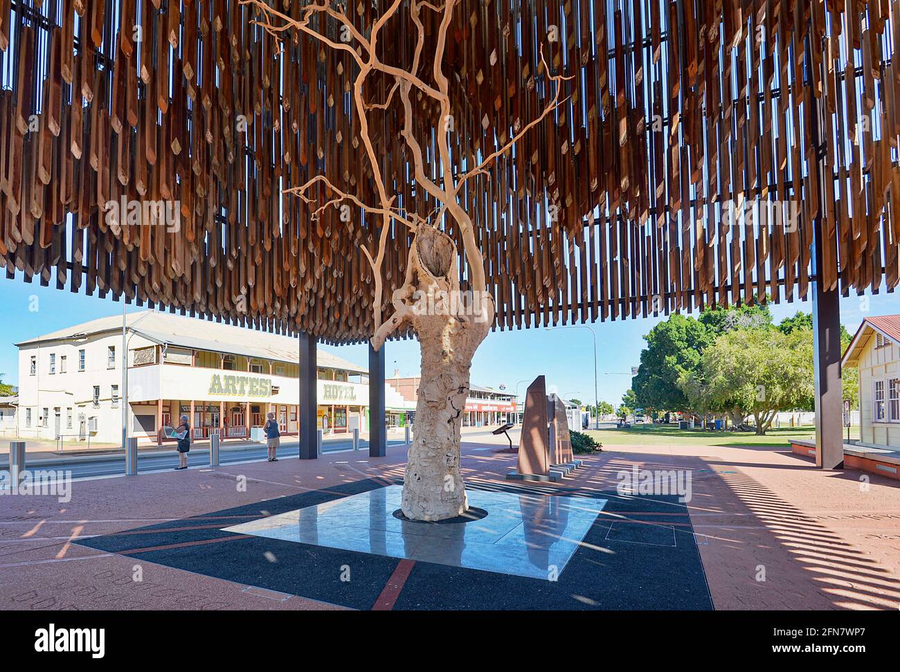 The Tree of Knowledge under which the Australian Labor Party was formed during the 1891 National Shearers' Strike, Barcaldine, Queensland, QLD, Austra Stock Photo