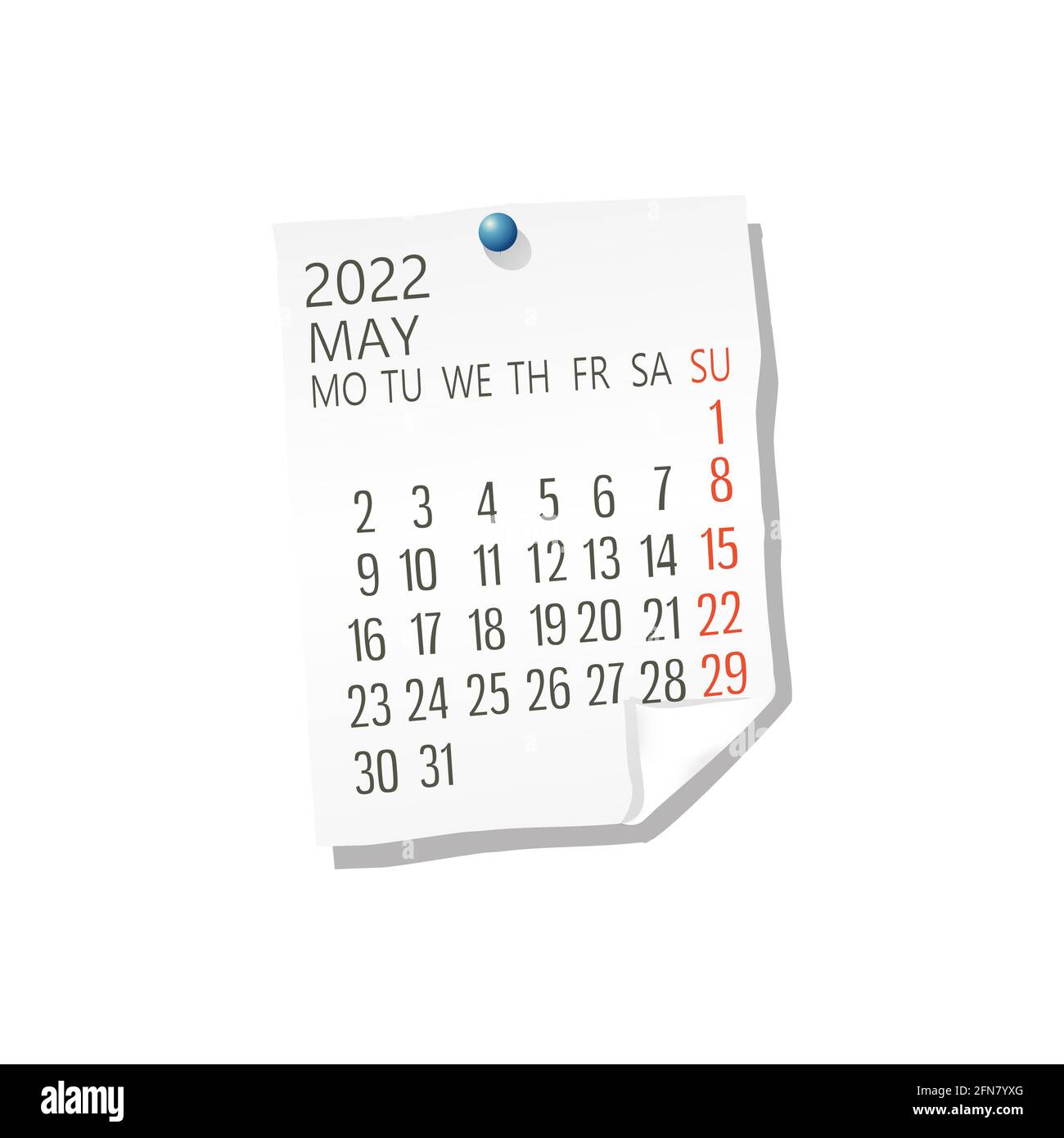 2022 Calendar On White Paper, May. Editable Vector Over White Background Stock Vector Image & Art - Alamy