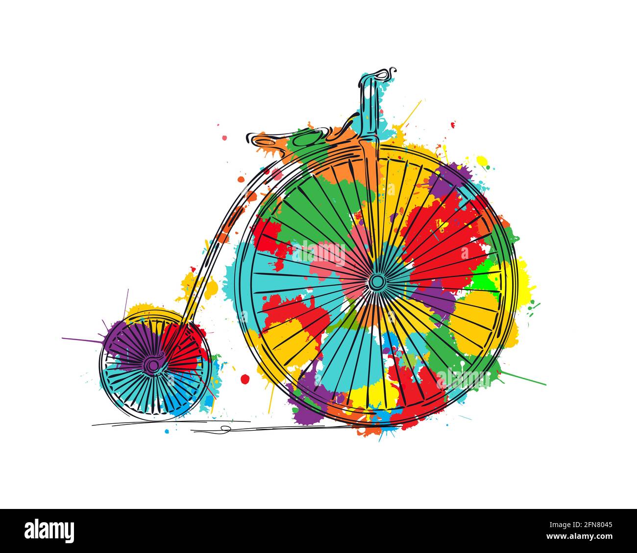Penny-farthing bicycle sketch, vector illustration Stock Vector