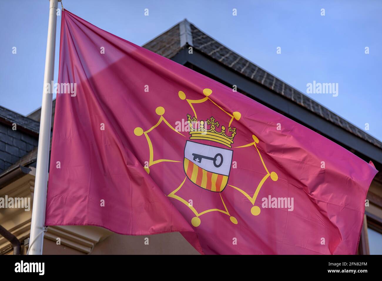 Aran Flag and the building of the Conselh Generau d'Aran, in Vielha (Aran Valley, Catalonia, Spain, Pyrenees) Stock Photo