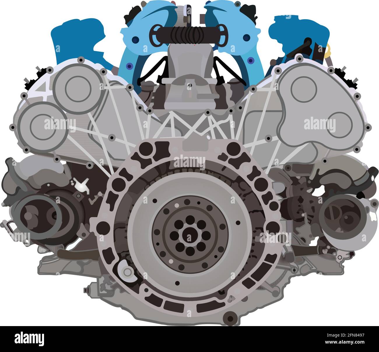 Vector Image of car engine isolated on wihte background. motor vehicle internal combustion engine Stock Vector