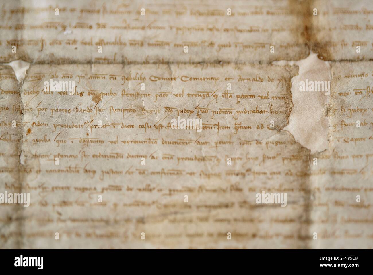 Original historical document of Era Querimònia, which grants the historical rights of the Aran Valley. It is kept in the Archiu Istoric Generau d'Aran Stock Photo