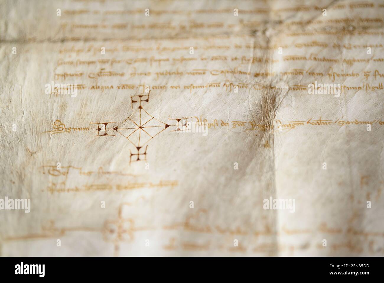 Original historical document of Era Querimònia, which grants the historical rights of the Aran Valley. It is kept in the Archiu Istoric Generau d'Aran Stock Photo