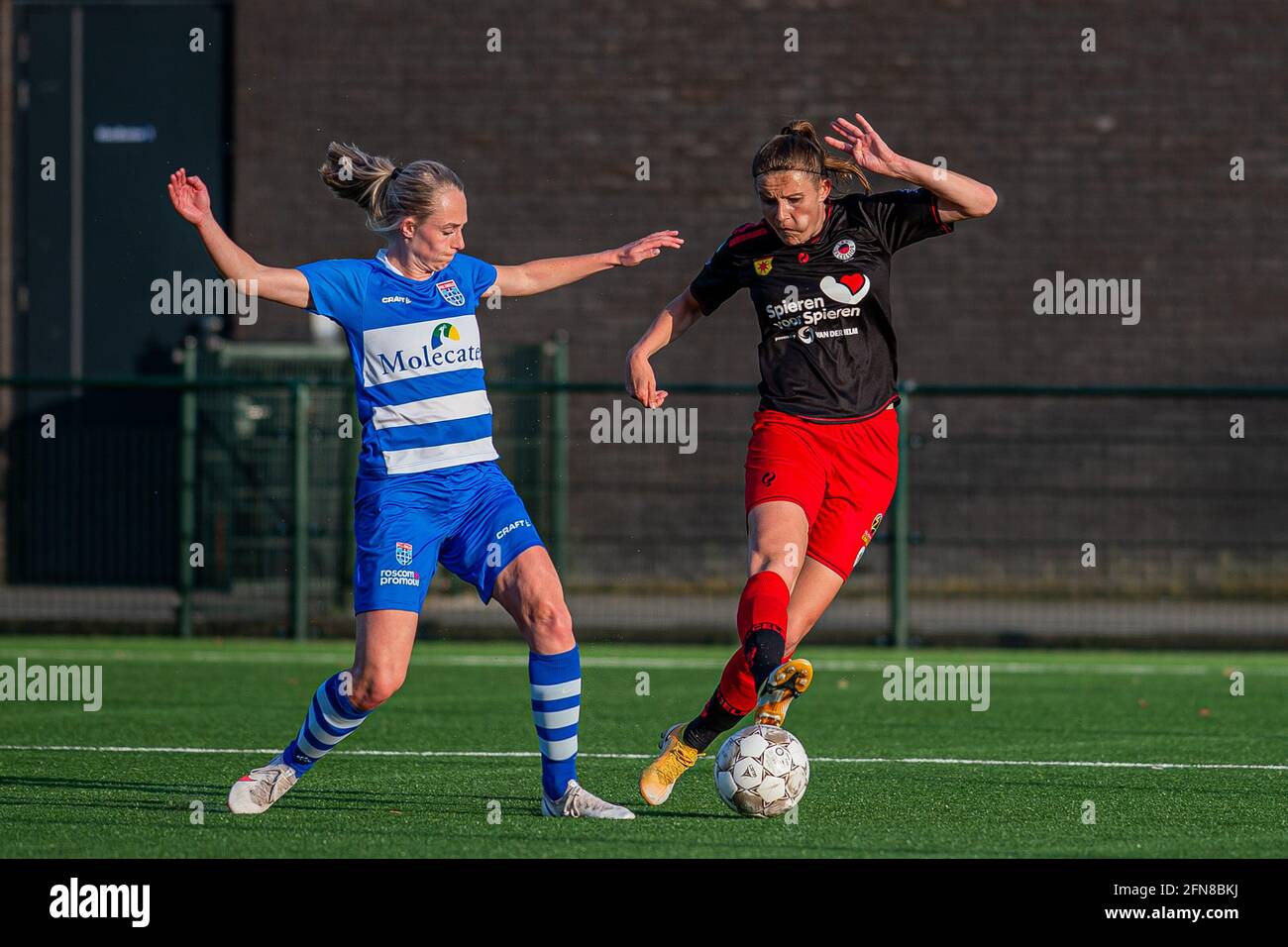 ZWOLLE, NETHERLANDS - MAY 14: Cheyenne van den Goorbergh of PEC Zwolle,  Marthe van Erk of Excelsior during the Dutch Womens Eredivisie match  between P Stock Photo - Alamy