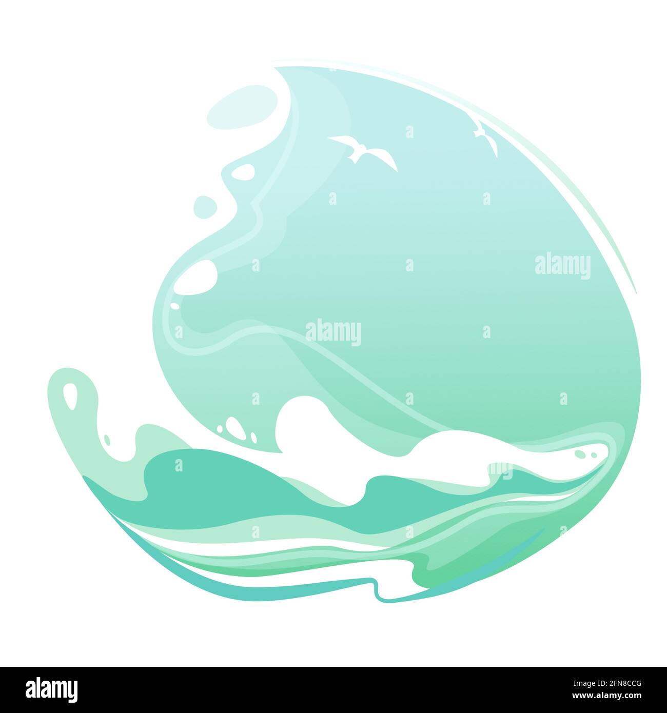 Sea round label with summer ocean wave vector backdrop and empty space. Seascape nature element for decoration. Island surf water poster illustration Stock Vector