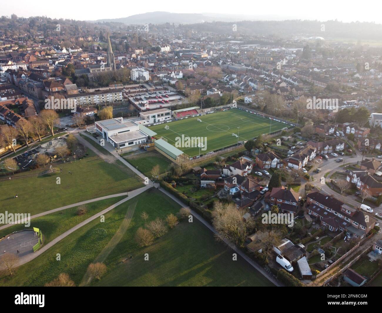 Aerial view of Dorking in the Surrey Hills, UK Stock Photo