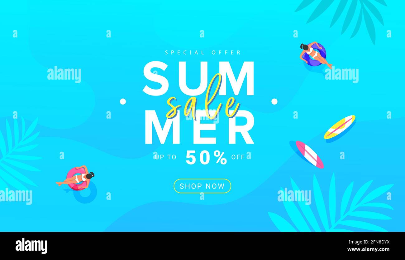 Trendy colorful summer sale banner design background with beach ...