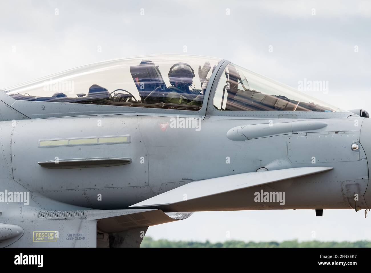 A Eurofighter Typhoon canard delta wing fighter jet of the Royal Air Force at RAF Fairford, United Kingdom. Stock Photo