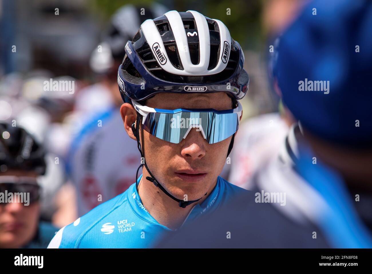 Deia, Spain. 14th May, 2021. Cyclist Miguel Angel Lopez, Movistar Team, is  seen at the start of the third stage of the 30th Challenge Ciclista  Mallorca cycling race in Andratx, Majorca island,