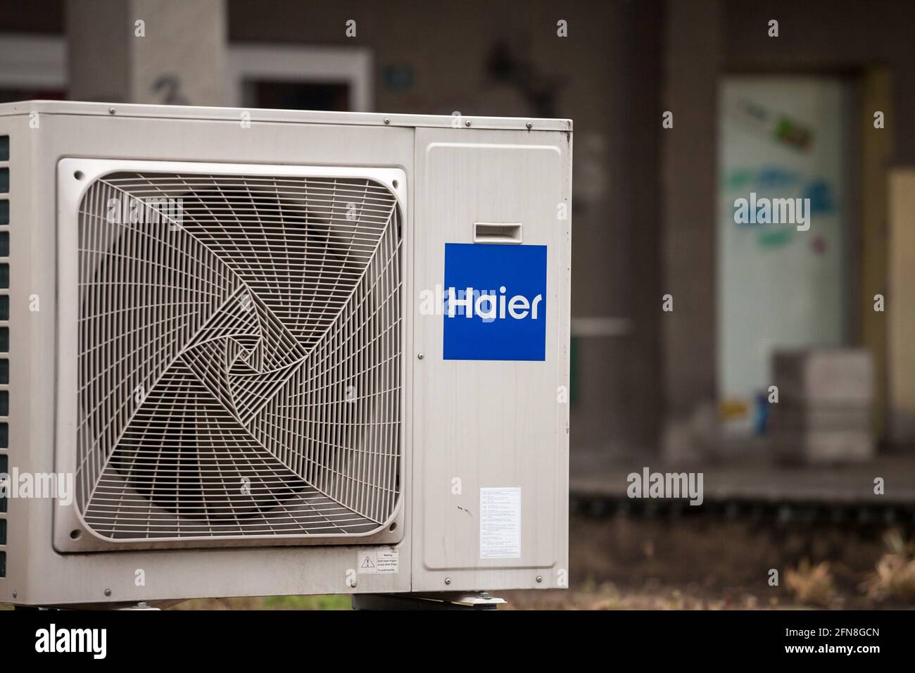 Picture of the logo of Haier taken in Belgrade on an AC device. Haier Group Corporation is a Chinese multinational home appliances and consumer electr Stock Photo