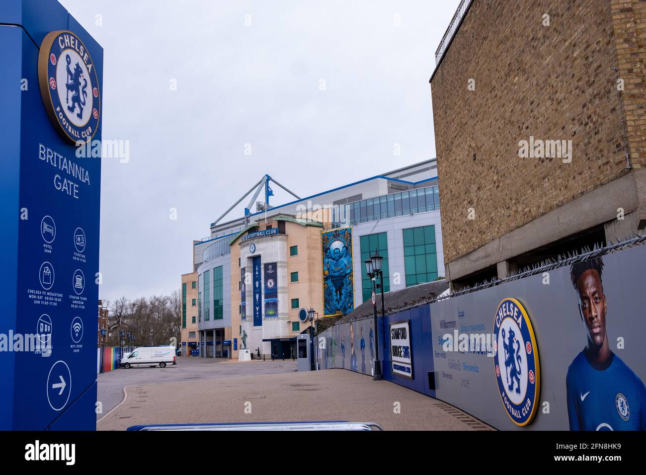 London: March 2021: Stamford Bridge, the home ground of Chelsea Football Club on Fulham Road in south west London Stock Photo