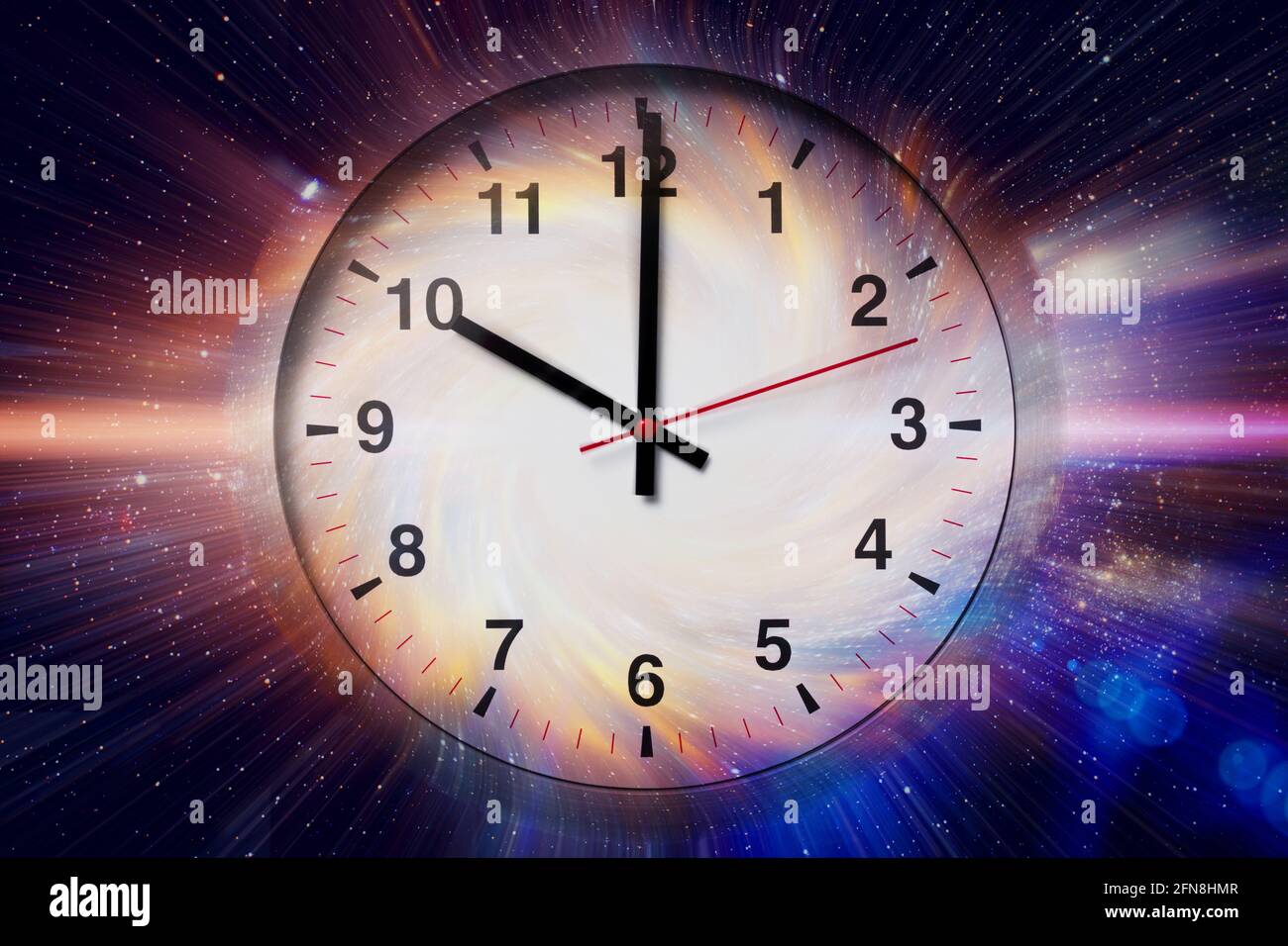 Space and Times, Clock time with Space and Galaxy light speed travel. Elements of this image furnished by NASA. Stock Photo