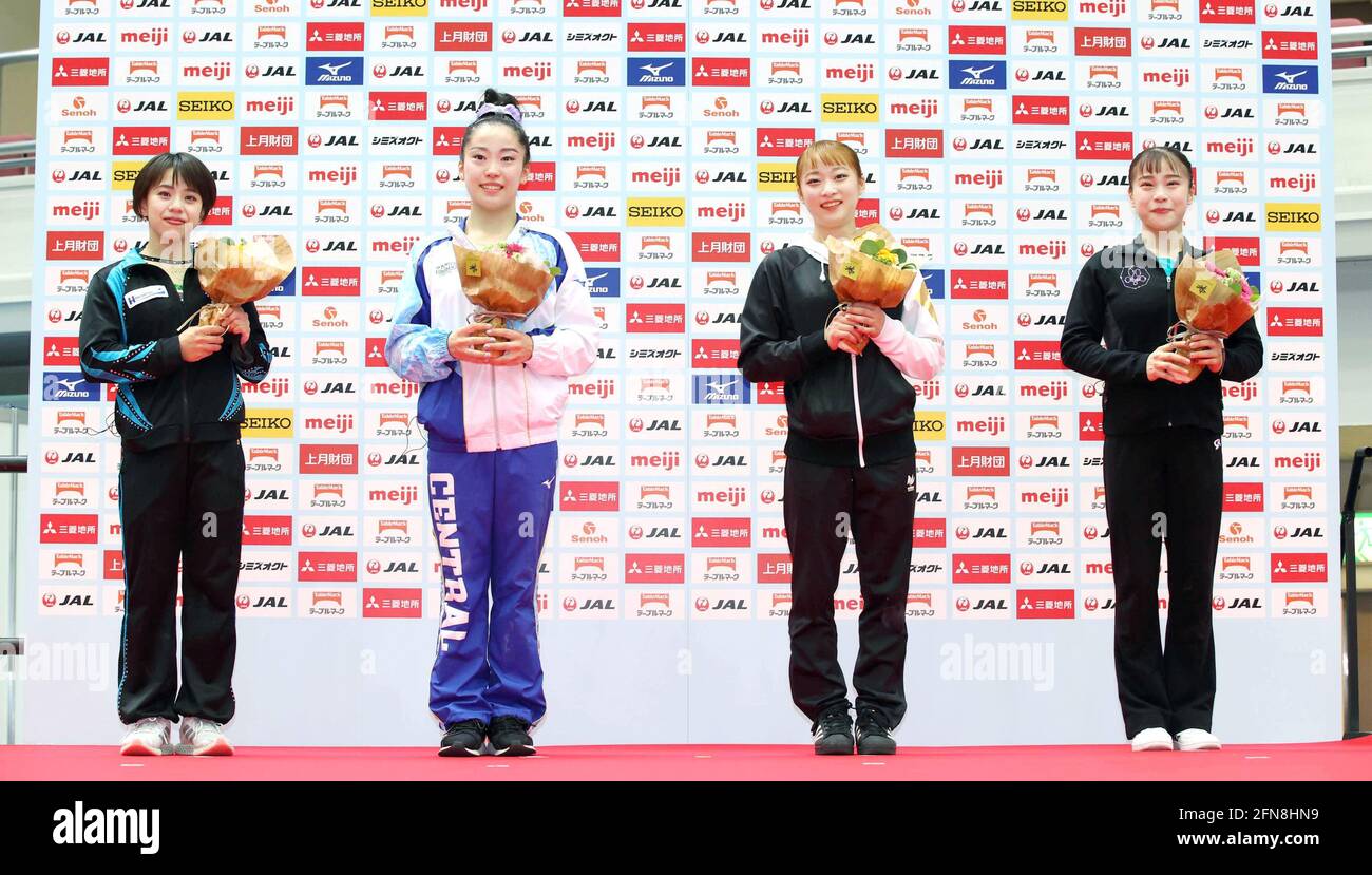 Nagano Central Japan May 15 21 From L Mai Murakami Hitomi Hatakeda Yuna Hiraiwa And Aiko Sugihara Pose For A Photo At The Big Hat Arena In Nagano Central Japan On May