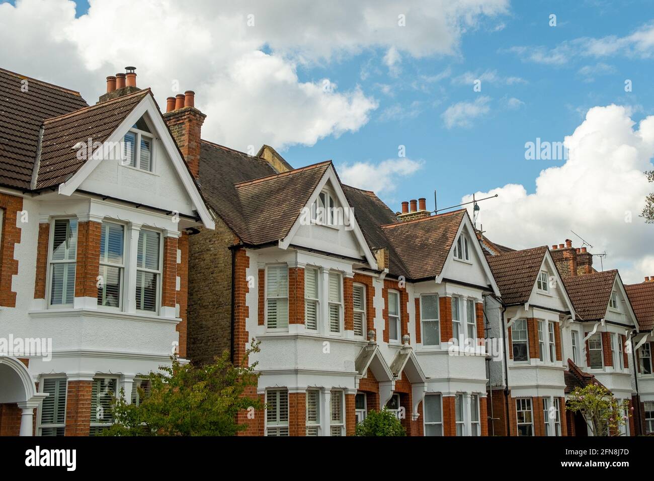 London April 2021 Attractive residential street of terraced houses in