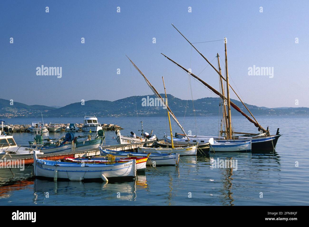Typical provencal fishing boats at port de la Mdrague de Giens Stock Photo